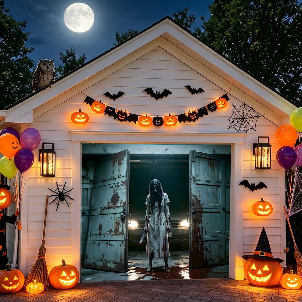 ZFFLYH Halloween Decorations Garage Door Cover Banner Backdrop 8X7 Ft — image 1