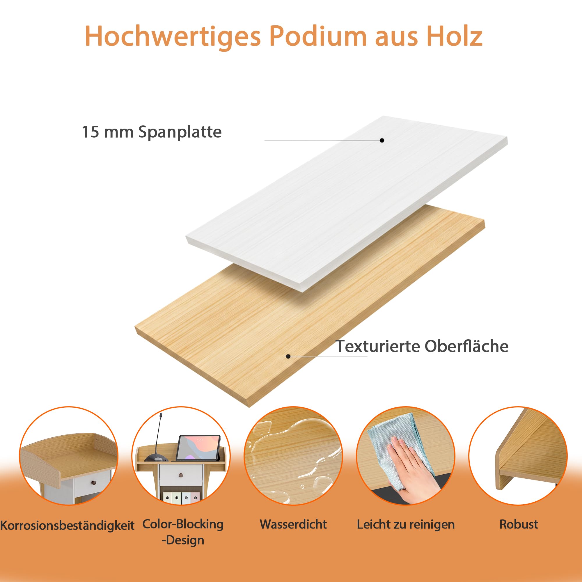Quikraen Stehpult mit Rollen, Holz + Weiß