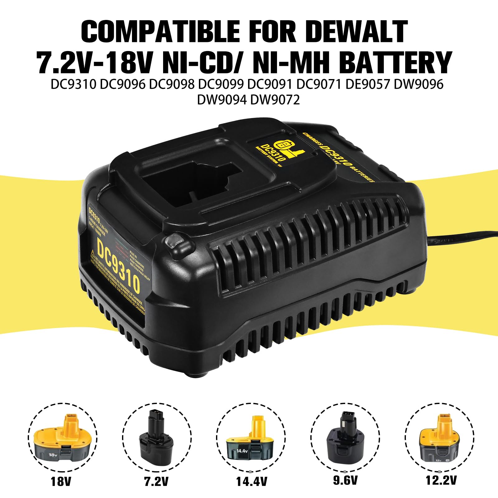Rápido Cargador de Batería para Dewalt DC9310 Cargador 7.2V-18V NI-CD NI-MH DW9057 DC9071 DC9091 DC9096 Batería