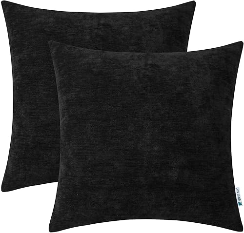 HWY 50 Juego de 2 fundas de cojín color negro de 16 x 16 pulgadas para sofá, cama, sala de estar, felpilla suave y sólida, decorativas, cuadradas,