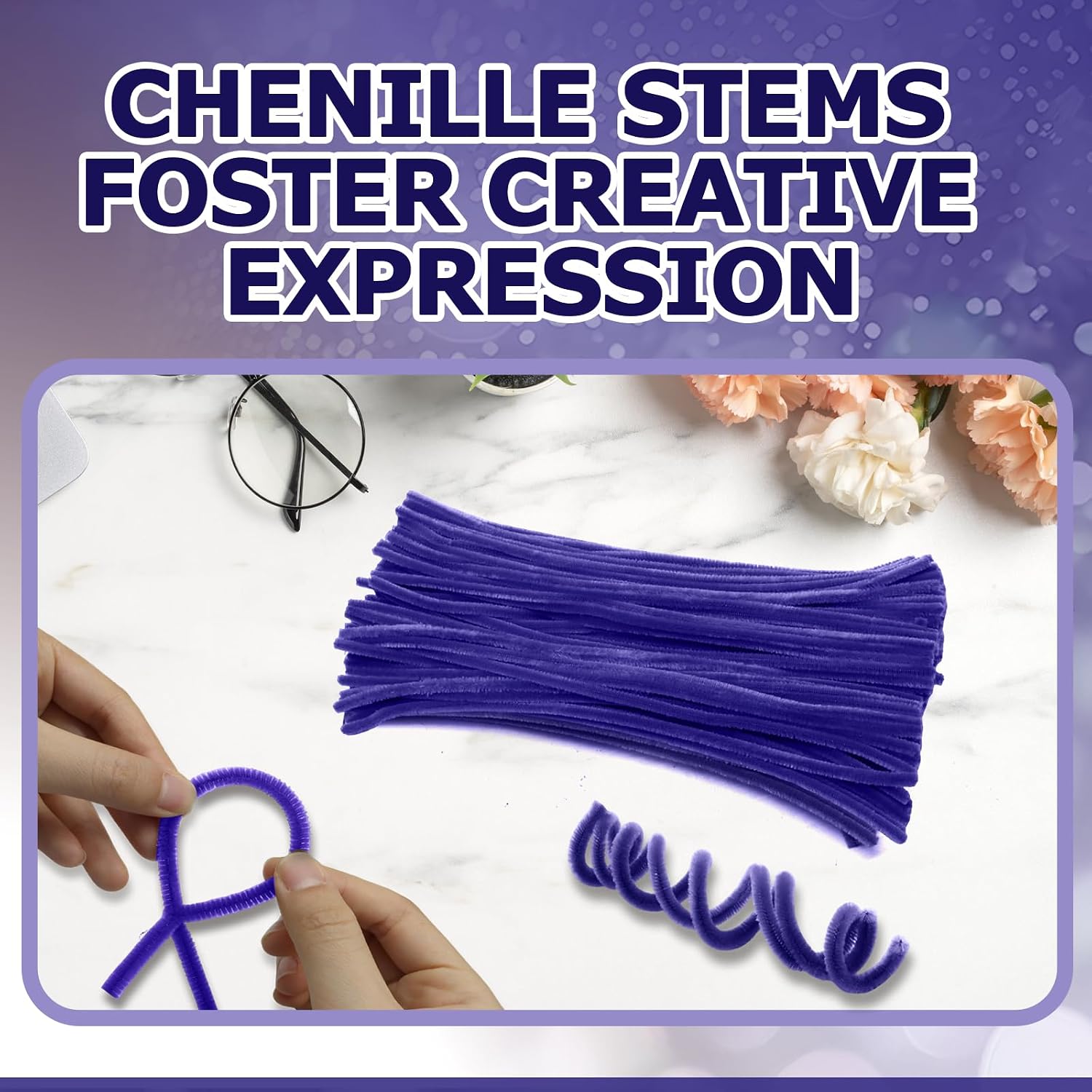 Uenhoy 100 Pcs Dark Violet Pipe Cleaners Chenille 6mm x 12" Craft