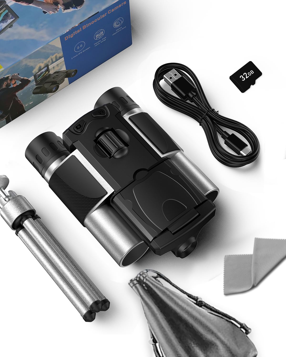 Prismáticos digitales con cámara, zoom digital 8X, pantalla LCD de 2 pulgadas, cámara de 40 MP, videos de 2.5 K, ideal para conciertos, observación de aves y aventuras al aire libre con tarjeta SD de