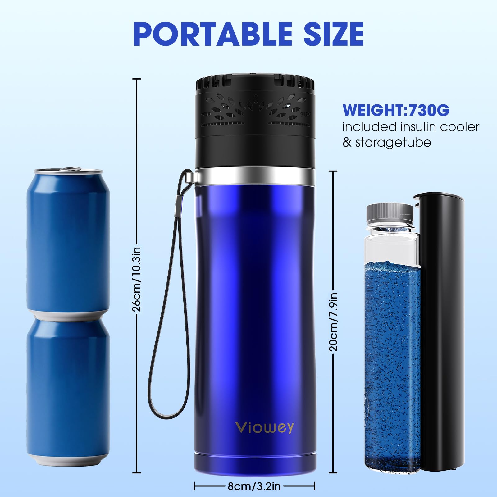 48-60H Insulin Pen Kühltasche, 2-8°C Insulin-Zirkulationskühlschrank für Reisen TSA, Stoßfeste kleine medikamenten kühltasche Diabetiker Tasche mit USB-C-Schnittstelle (Blau)