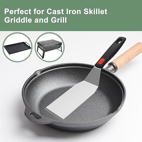 Miniatura 5 de Beijiyi Espátula y tenedor de metal, juego de espátulas de plancha de acero inoxidable con mango resistente al calor y borde biselado, espátula de