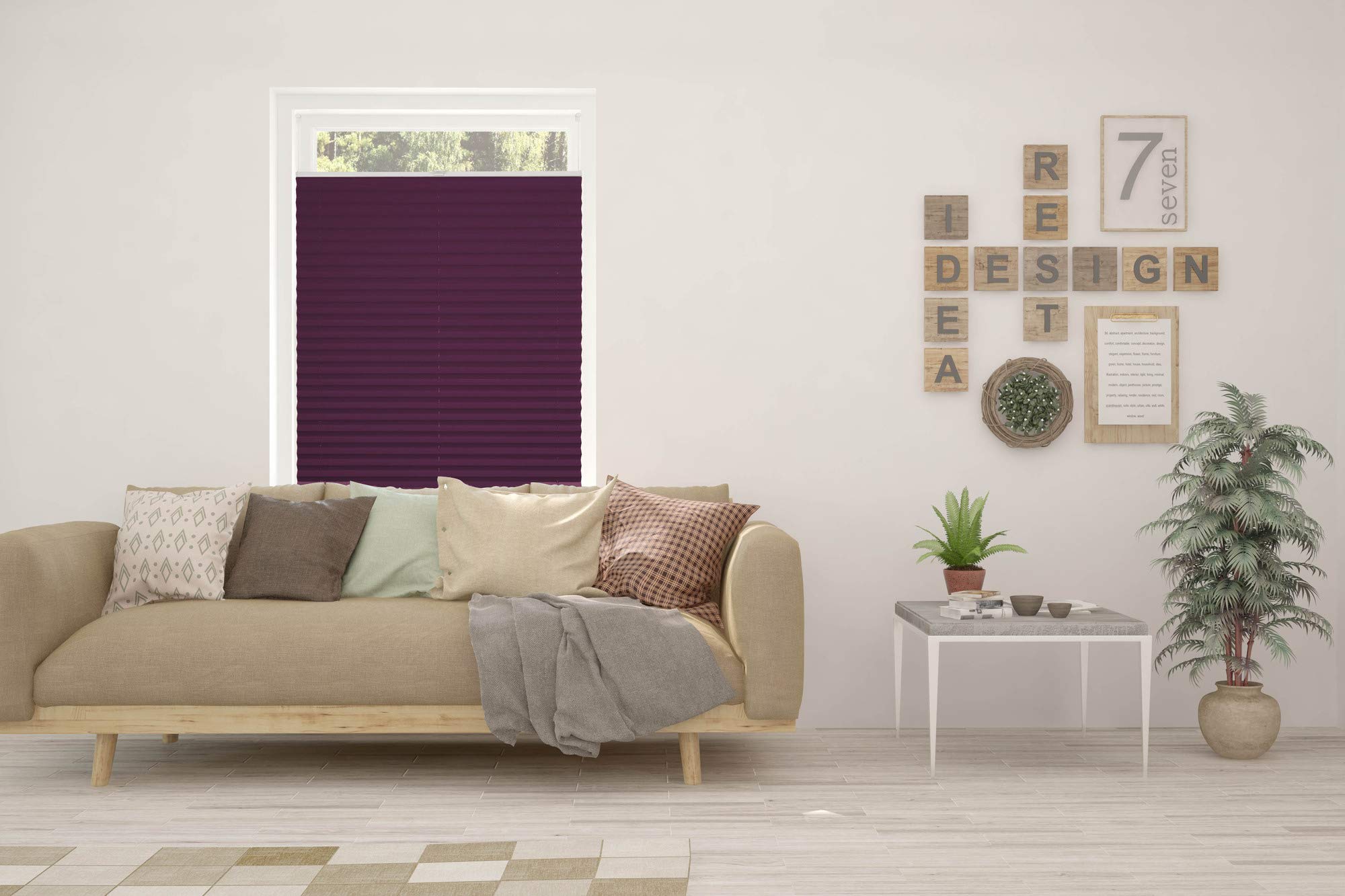 Store plissé occultant thermique Klemmfix sur mesure pour toutes les fenêtres, supports de serrage jusqu'à 27 mm, store plissé occultant sans perçage, violet, largeur : 101110 cm, hauteur : 201250
