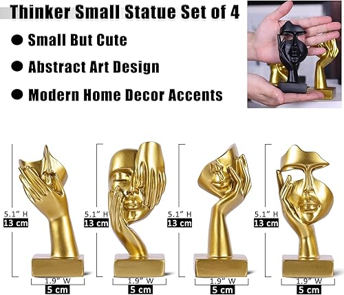 Miniatura 3 de Gold Abstract Thinker Figurine Set of 4, Home Art Face Small Statue for Accents Decor Women Bedroom Shelf Bookcase Room Desk, TV Stand, Coffee Table