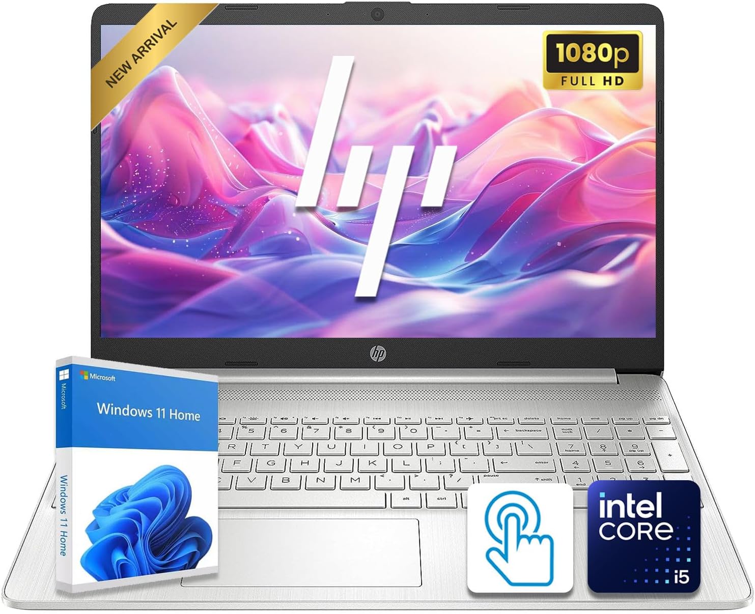 HP 15.6" FHD Touchscreen Laptop | Intel Quad-Core i5 Processor | 16GB DDR4 RAM | 1.5TB Storage (1TBPCIe SSD + 500GB External) | Win 11 | Full-Size Keyboard with Numeric Keypad | HDMI & SD Card Reader