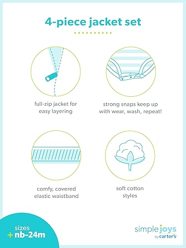 Miniatura 6 de Simple Joys by Carter's Conjunto de chaqueta, pantalón y body de 4 piezas para bebés niñas