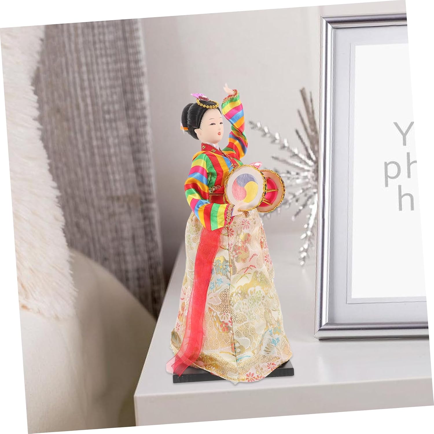 Korean Hanbok Silk Doll Figure Traditional Asian Handicraft Ornament for Home Decor Unique Korean Collectible Doll Statue Elegant Table Display