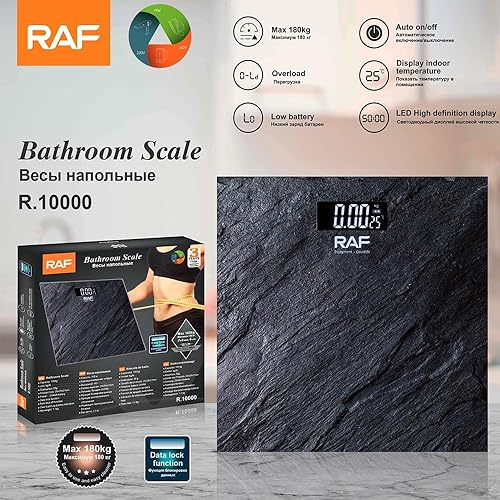 Miniatura 2 de Báscula de baño digital con pantalla LED, patrón de mármol negro, función de encendidoapagado automático, capacidad de 396.8 lbs