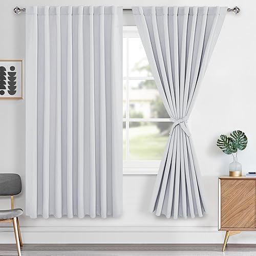 Miniatura 96 de Hiasan Cortinas opacas blancas extra anchas para dormitorio, cortinas opacas térmicas extra anchas de 72 pulgadas de largo, con pestaña trasera,