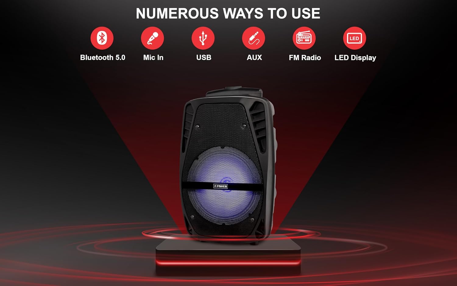 Speaker with various connectivity icons