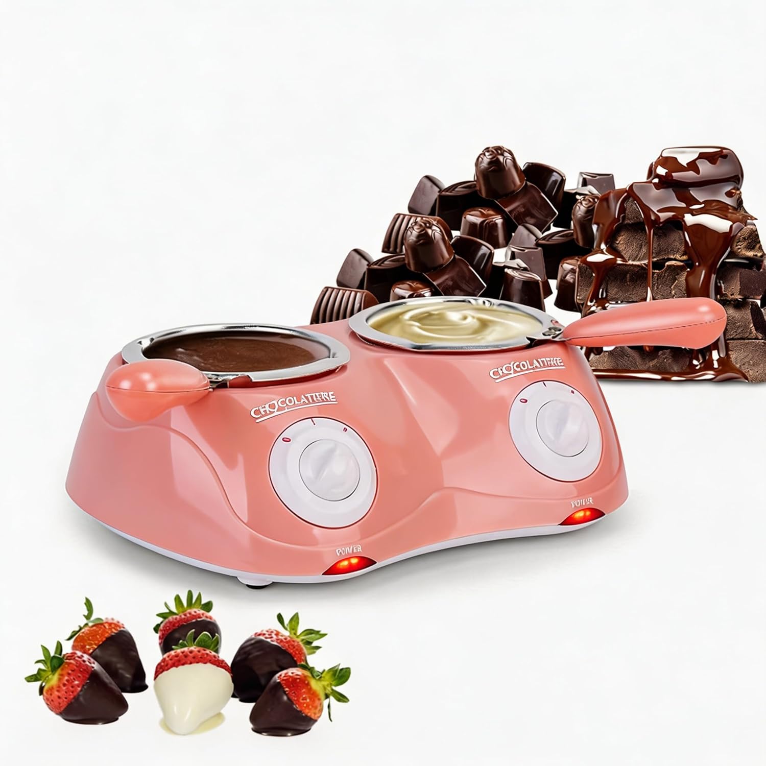 Electric Chocolate Melting Pot with 30 Accessories, Non Stick Candy Melter Warmer for Milk Chocolate, Cheese, Butter, Fondue, Home Kitchen & Party Dessert Making (pink)