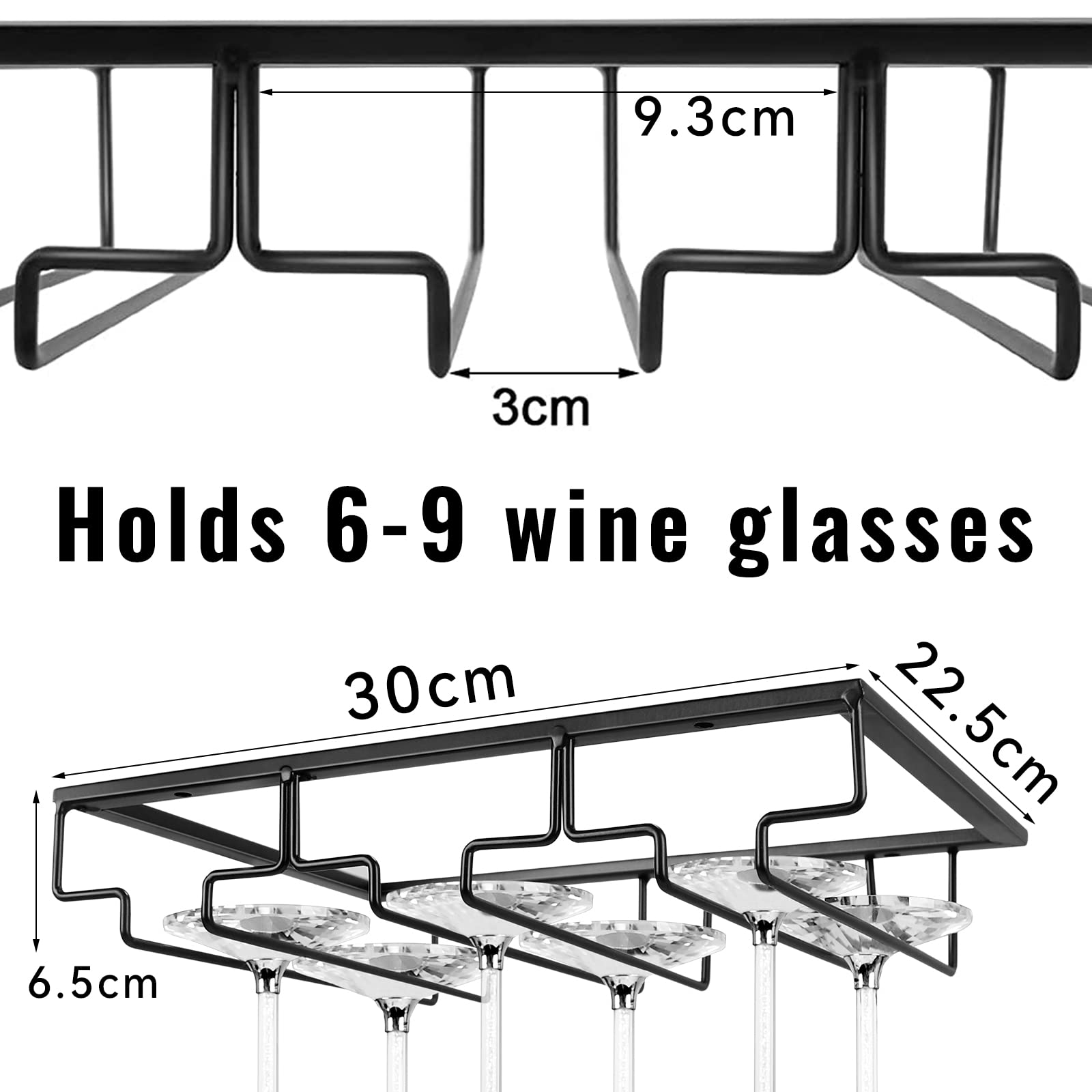 Porta Bicchieri Sospesi 3 Binari Scolabicchieri Portabicchieri Supporto per Calici di Vino Mantieni i Bicchieri Asciutti Sotto Mobile per Famiglia, Ristorante, Hotel