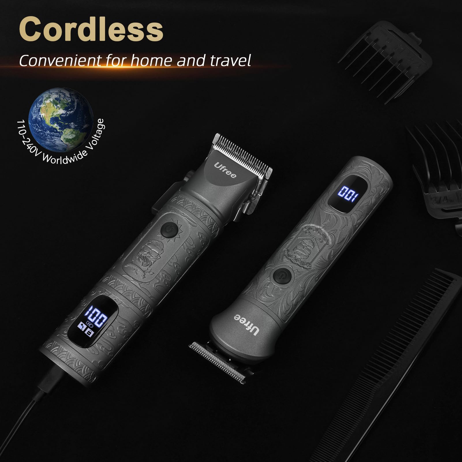 Ufree Hair Clippers for Men, Cordless Beard Trimmer, Grooming Kit, Gray