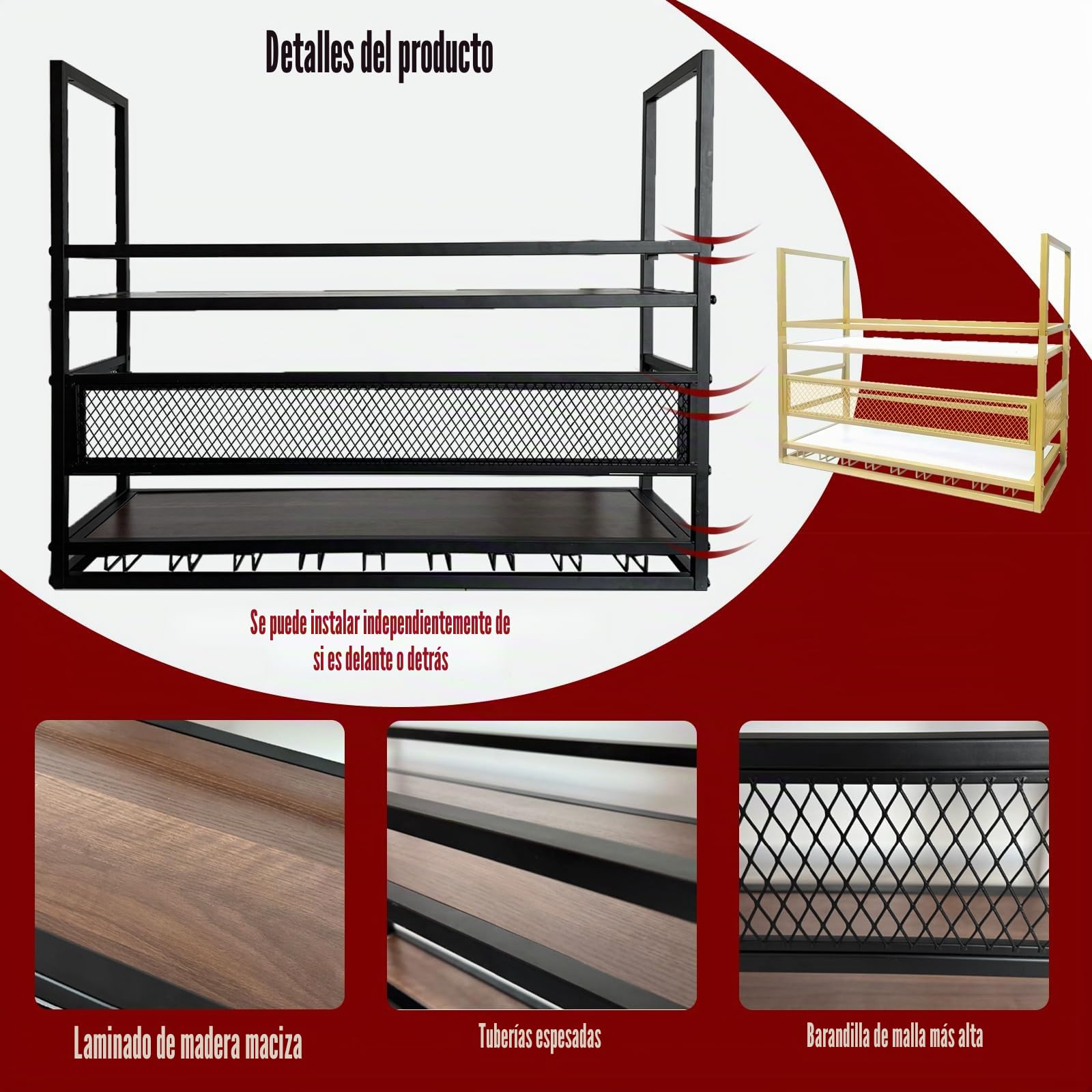 Estante de techo, Botellero Colgante de Gran Capacidad, Estante Vino Estanterias Metalicas de 2 capas Almacenaje Portavasos, Multifuncional, Parte de Vino, Comedor (Black, 100*30*50+40CM)
