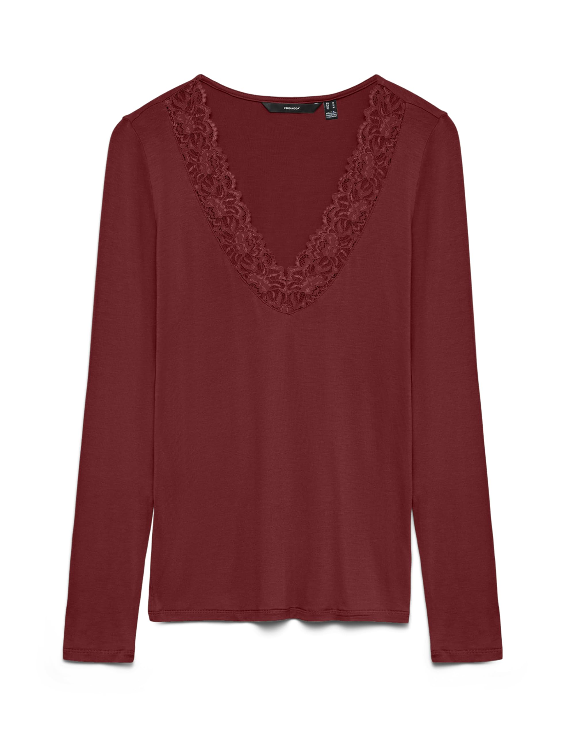 VERO MODA Women's Vmrosa LS V-Neck Lace Top Ga JRS Noos Long Sleeve Shirt XL Syrah