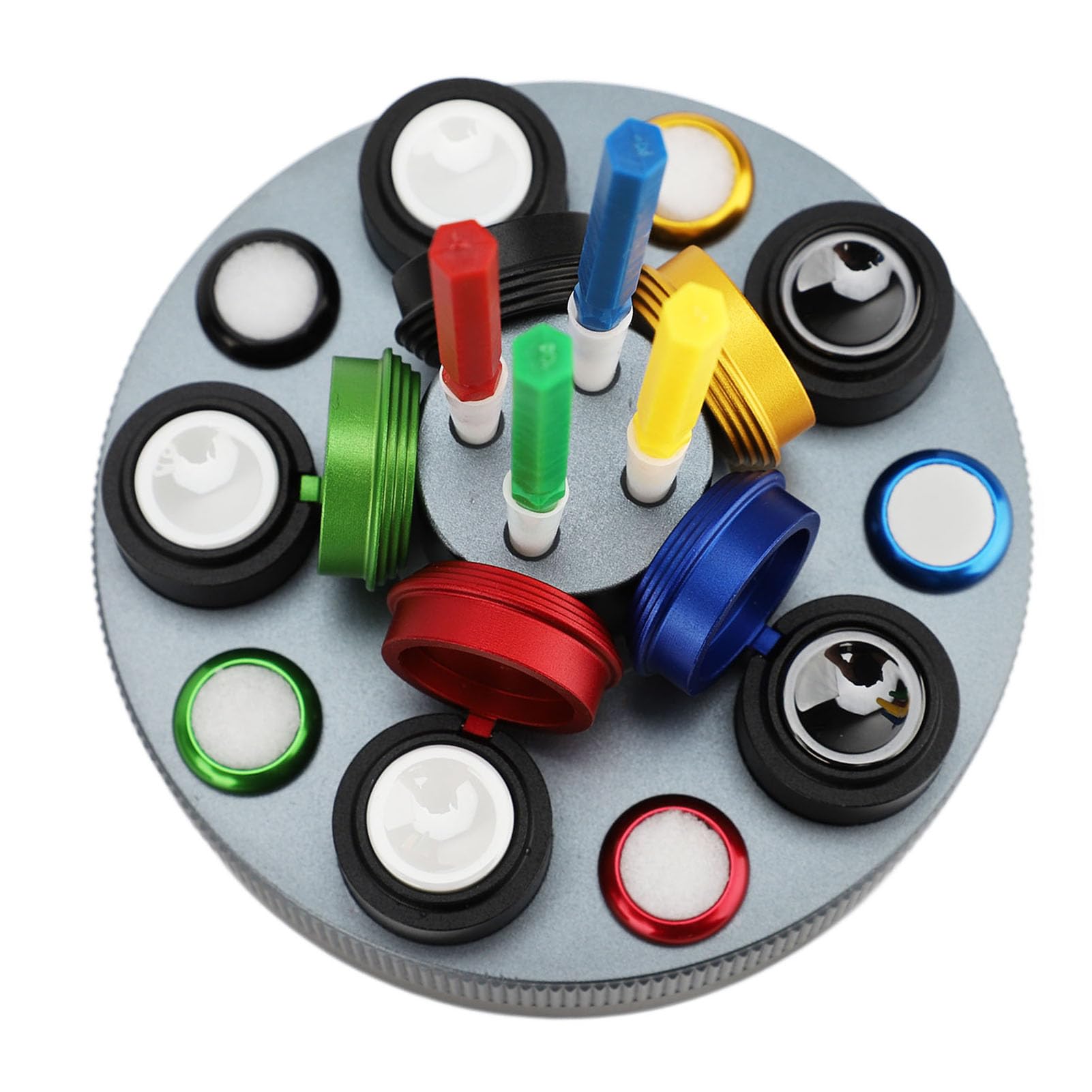 plplaaoo Kit olerato d'oro professionale con copertura antidusta 5 tazze d'olio 4 penne olio Accessori di riparazione del giradischi in metallo per manutenzione e orologeria