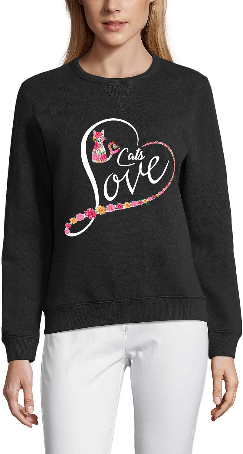 Ultrabasic Women’s Graphic Sweatshirt Funny Cats Love - Cute Kitty Cat Lover Eco-Friendly Limited Edition Long Sleeve