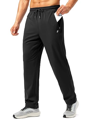 Pudolla Men's Athletic Pants with Zipper Pockets Stretch Workout Sweatpants