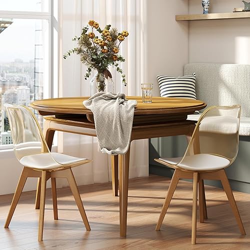 Miniatura 2 de Juego de 2 sillas de comedor transparentes, modernas sillas de comedor de acrílico con cojines de piel sintética y patas de madera, sillas laterales
