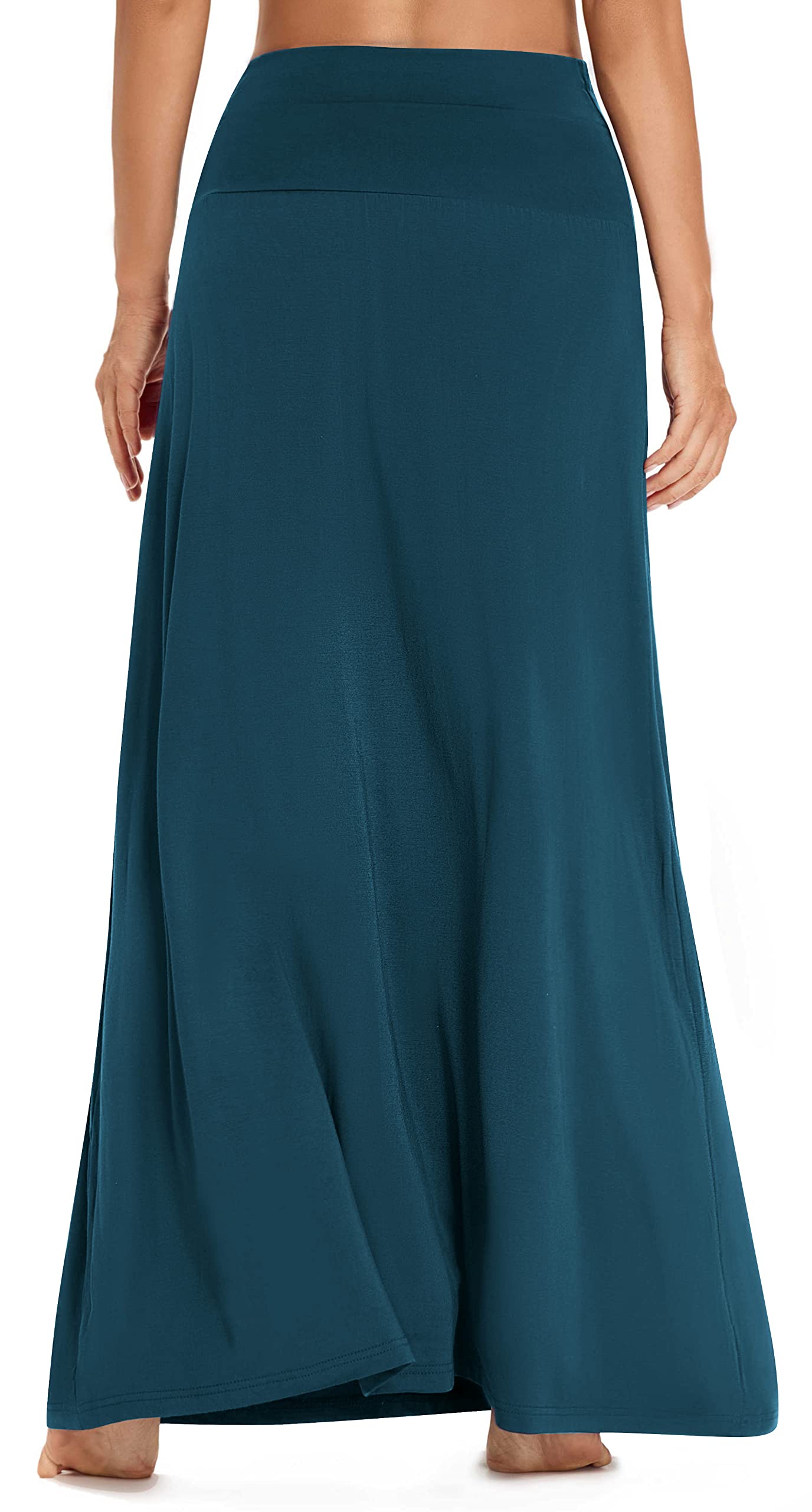 EXCHIC Falda larga bohemia de verano para mujer, cintura alta, elástica, para playa, Acero azul., S