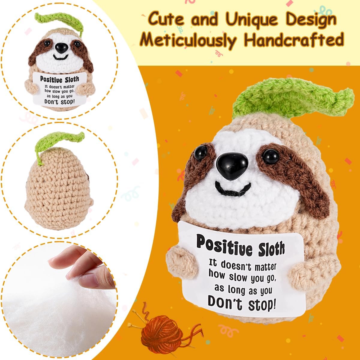 Gifts for Him Her, Positive Crochet Animals,Card Conten: Positive Sloth, It Doesn't Matter How Slow You Go, As Long As You Don't Stop! Encouragement Gifts for Women Men
