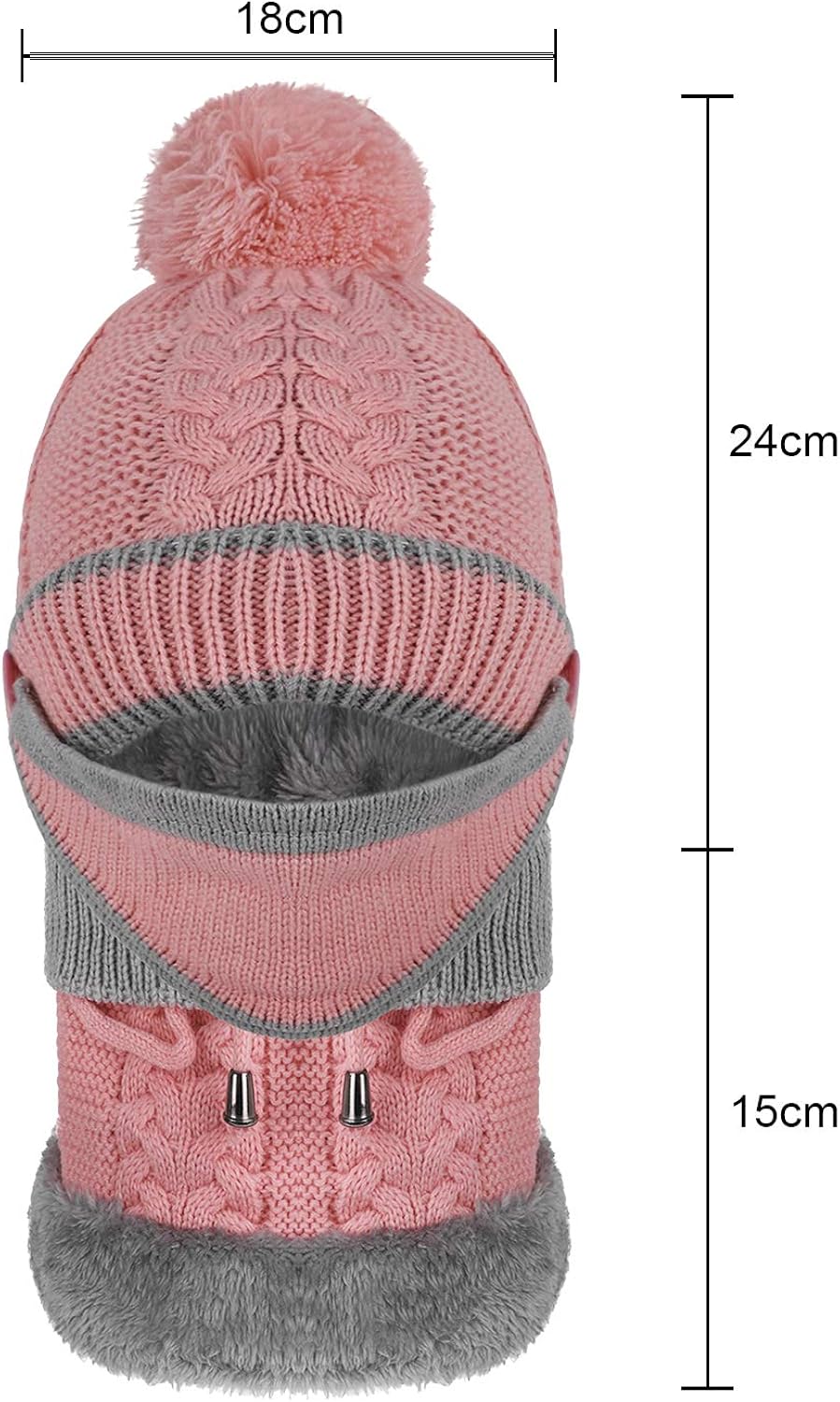 3 in 1 Winter Knitted Beanie Hat Scarf Mouth Mask Set for Girls Boys Kids, Warm Fleece Lined Ski Cap with Pompom Neck Warmer (Pink): Clothing, Shoes & Jewelry