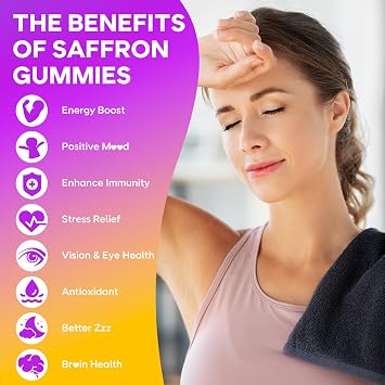 Saffron Gummies for Kids & Adults, 10-in-1 Saffron Supplements with 88.5mg Saffron Extract Support Calm Mind & Focus & Zzz, Sugar Free, Pineapple Flavor, 60 Count