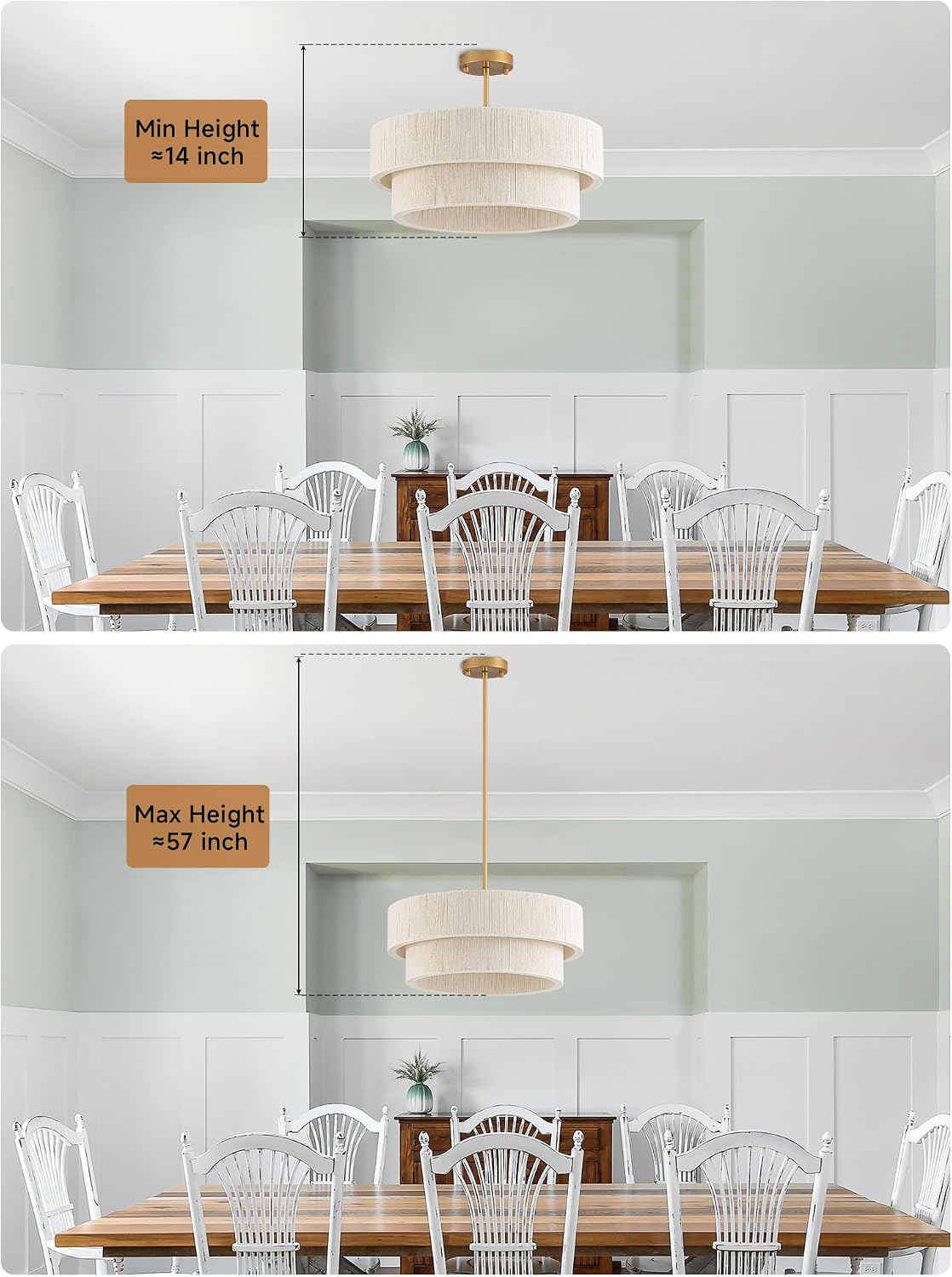20”Hand Woven Rattan Chandelier,Boho Drum Pendant Light Fixture