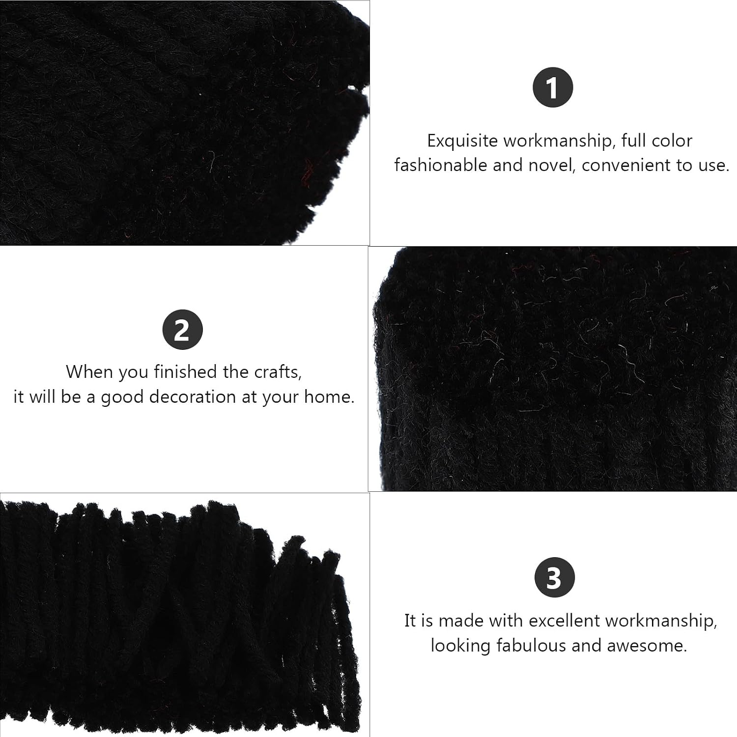 Latch Hook Rug Yarn Black Acrylic Fiber Yarn Bundles Precut Wool for Handmake Craft Sewing Knitting Pre Cut