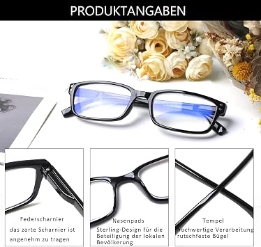6 Pack Reading Glasses Men Women Blue Light Filter Glasses Spring Hinge Computer Glasses Black Reading Glasses (6 Black 3.00 x)