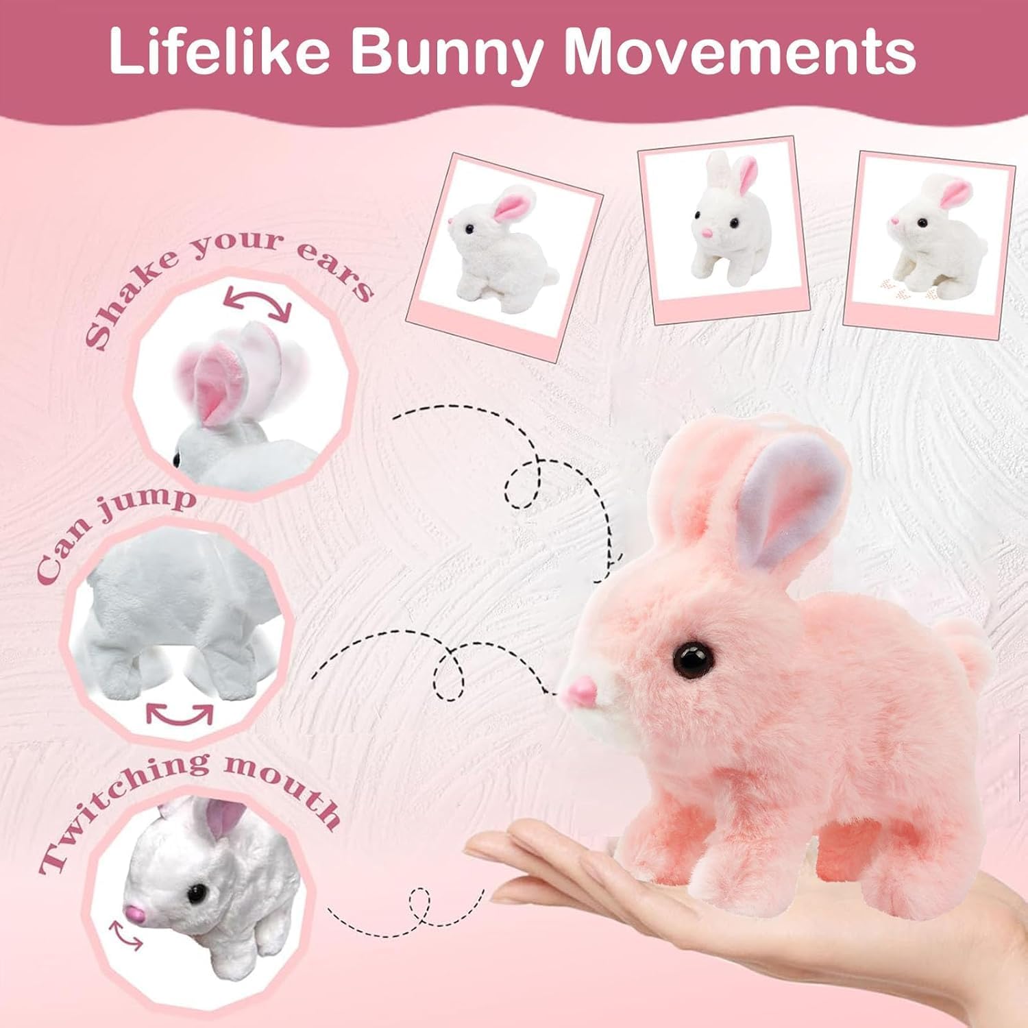 My Realistic Bunny Toy,Hopping Bunny Toy,Vitality Bliss Bunny, Paired with a Leash and a Carrot,Easter Toys for Toddlers.(White Rabbit)