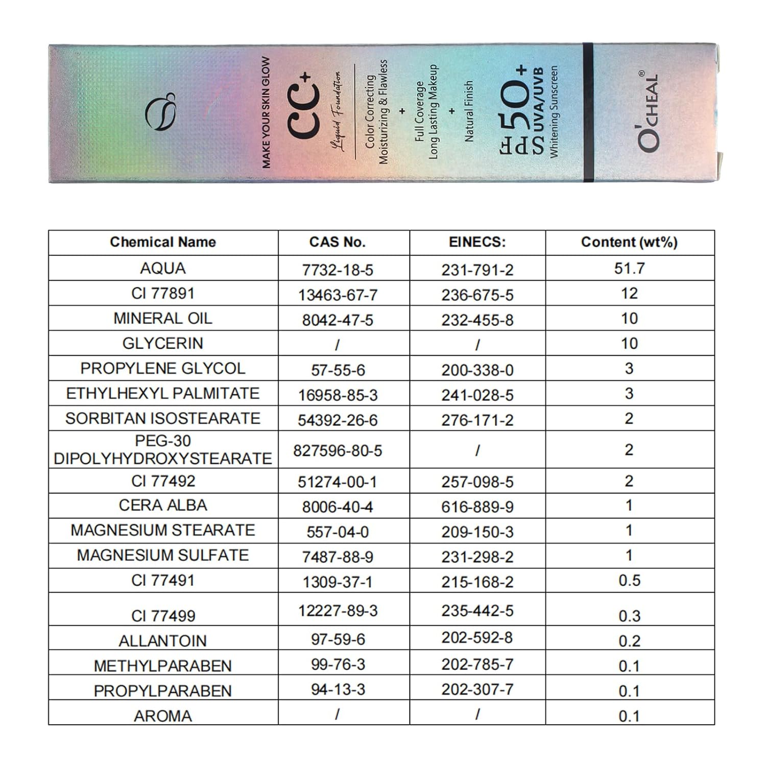O'CHEAL CC Foundation with SPF 50+, Full Coverage Moisturizer Color Correcting Cream Concealer Powder Foundation, Lightweight Waterproof Oil-Free Pre-makeup Primer for All Skin Types (Ivory) - Image 9