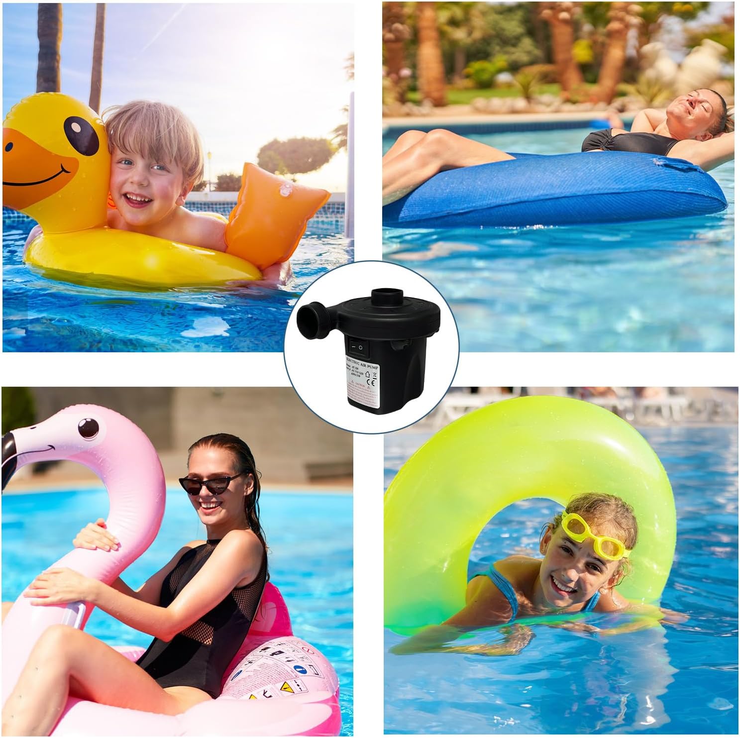 Aida & Hani Electric Air Pump for Inflatables, Quick Unwarming Inflator & Deflator Pumps with 3 Nozzles, Plug-in 110V for Air Mattress, Pool Floats, Inflatable Couch, Boat, Cushion, Toys, Black