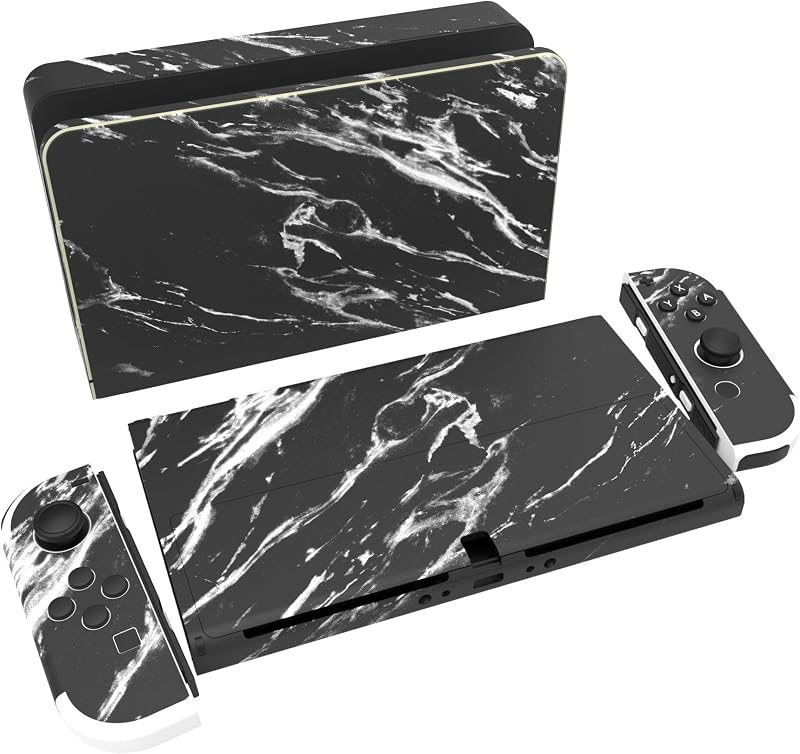playvital Adesivo Skin Protettiva per Nintendo Switch OLED, Decal Sticker Vinile Compatibile con Joycon&Console&Dock&Grip, Marmo Nero Moderno