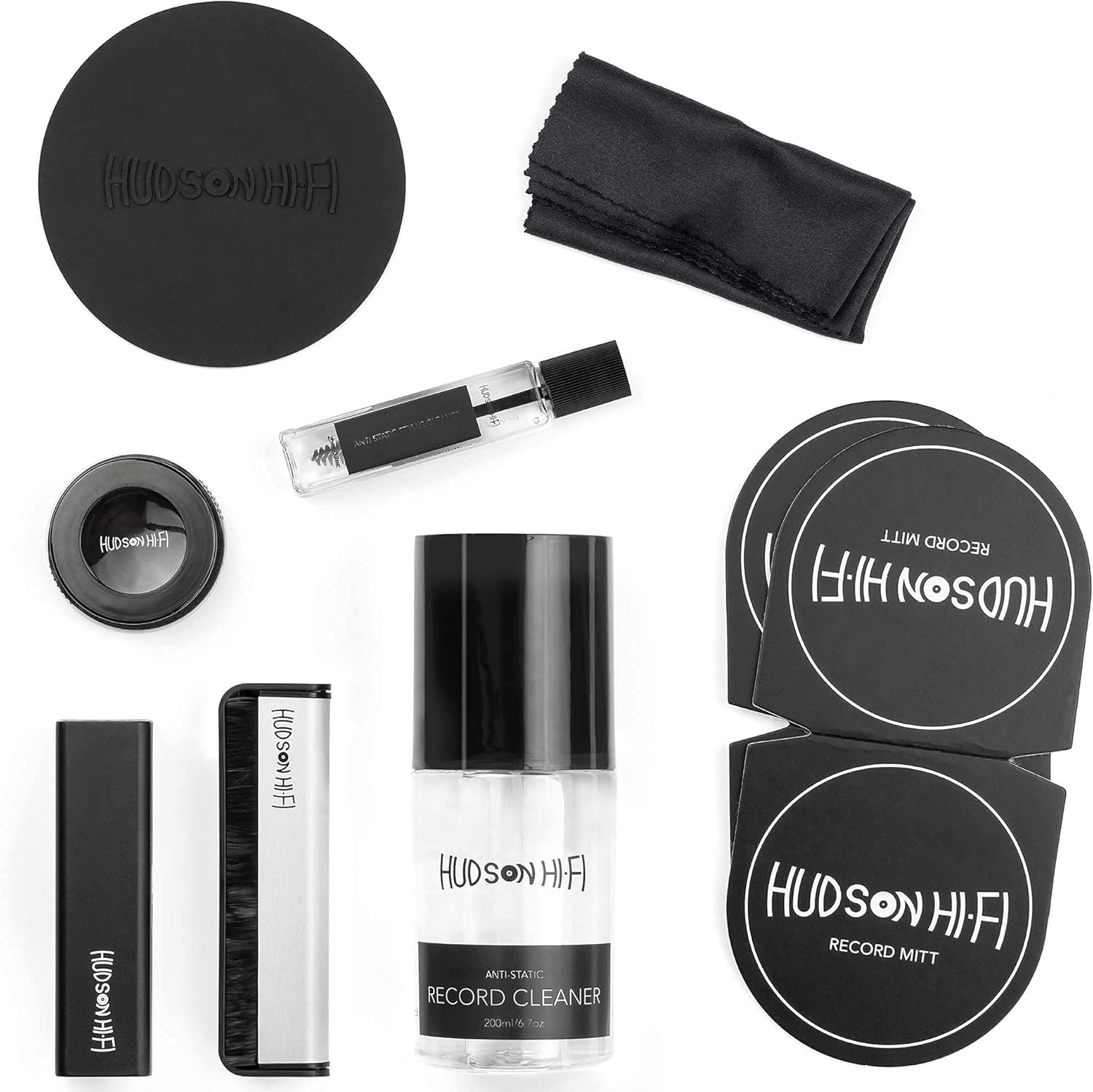 Hudson Hi-Fi Vinyl Record Cleaning Kit Bundled with Anti Static Record Cleaning Microfiber Cloth 5 Pack