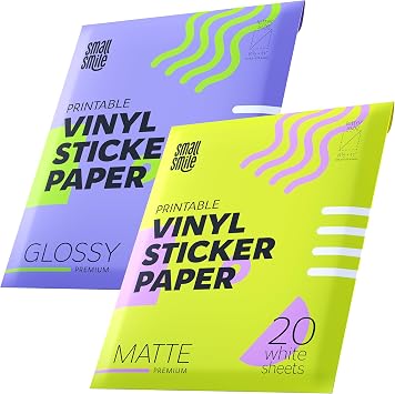 Premium Printable Vinyl Sticker Paper for Inkjet Printer and Laser - 20 White Matte and 20 Glossy Sticker Paper Waterproof - Durability Adhesive Paper 8.5 x 11, Great for Cutting Machines