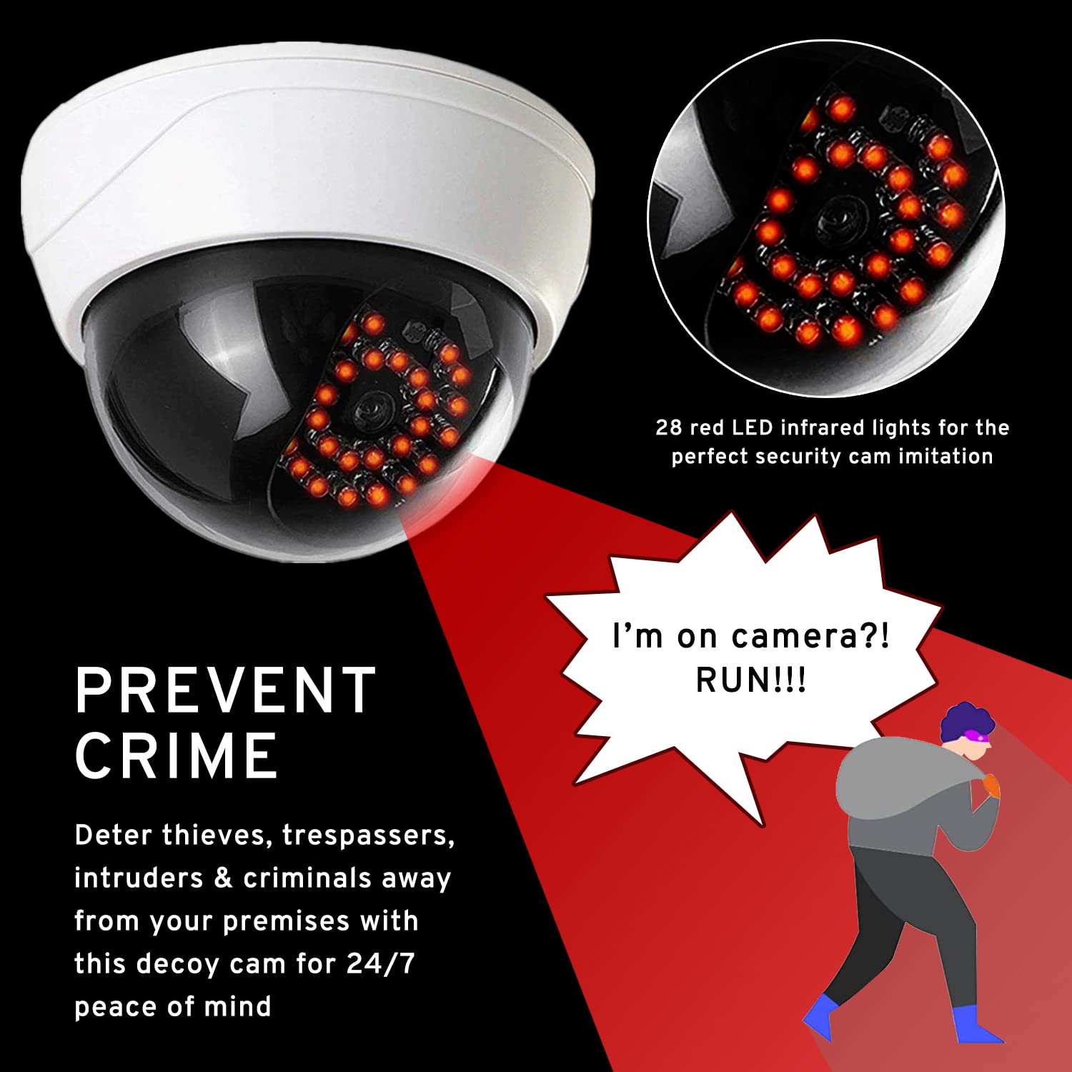 MaximalPower Telecamera finta di sicurezza CCTV a cupola con luce LED rossa per casa, negozio, affari, ecc. (confezione da 4)