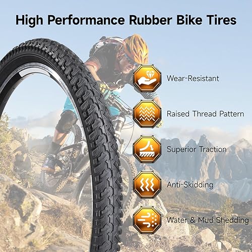 Miniatura 3 de yeesport Neumáticos de bicicleta de montaña de 24 pulgadas, paquete de 2 neumáticos de bicicleta plegables de 24 x 2.125 pulgadas y tubos de