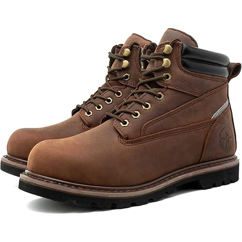 Work Boots for Men Soft Toe Insulated Non Slip Comfortable Black/Brown Leather Rubber Industrial & Construction Boots