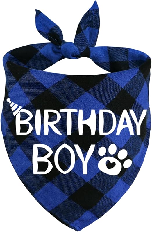 Bandana para Cachorro de Aniversário STMK em Algodão Xadrez Azul (Large)