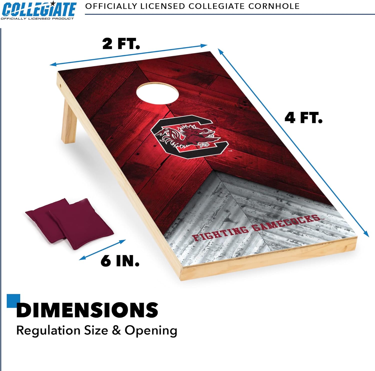 Wild Sports 2' x 4' Regulation Size College Set with Direct Print HD Team Graphics Great Gift for Any NCAA Fan! Bean Bag Toss Family Outdoor Game