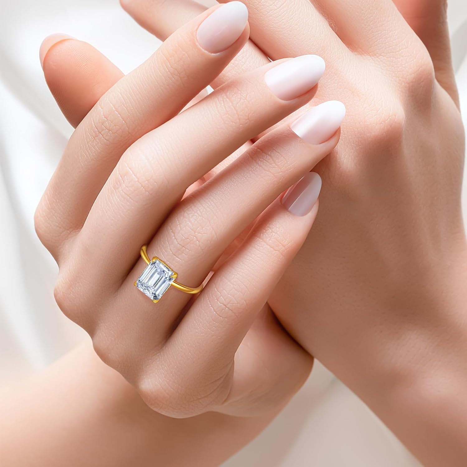 4ct Cubic Zirconia Engagement Rings For Women Promise Ring 14K Gold/Silver Plated Sterling Silver Emerald Cut CZ Wedding Band Size 5-10