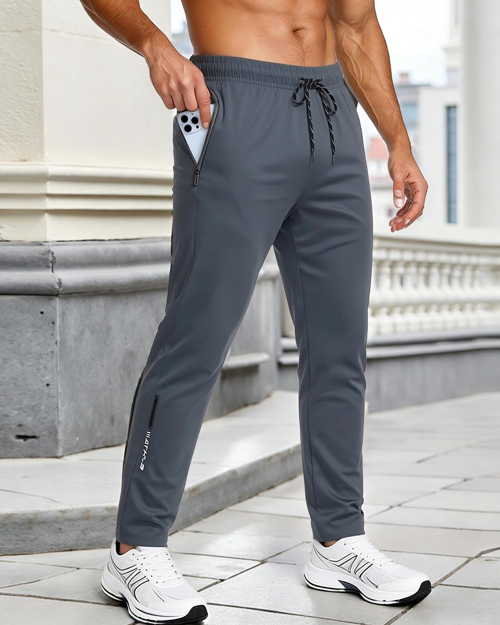 Pantalones deportivos para hombre con bolsillos con cremallera, pantalones deportivos de secado rápido para correr, entrenar, senderismo