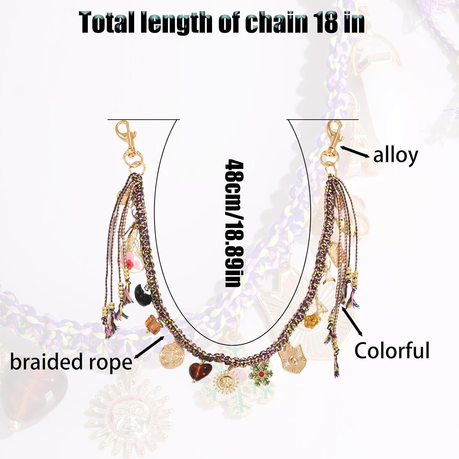Beaded Rope Bag Charms Braided Keychain Dice Purse Accessories Bag Extender Chain For Handbags Tote Bag Women (A) - Image 3