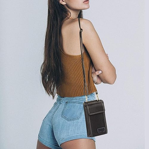 Miniatura 2 de Bolsa cruzada de piel para teléfono celular, con ranuras para tarjetas con protección de interferencia de radiofrecuencia (RFID), de cuero, para