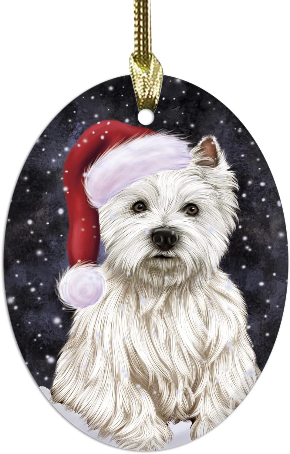 Let it Snow West Highland Terrier Dog Oval Glass Christmas Ornament- 3.75" x 2.75" Oval Pet Decorative Hanging Ornaments for Christmas X-mas Tree Decorations, OGO53550