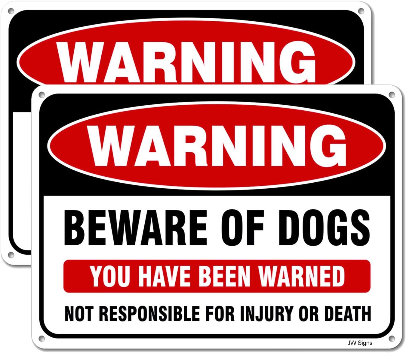 JW Signs Beware of Dog Sign (2 Pack) 10”x7” Reflective Metal Signs 0.40 Aluminum Sign Pre-Drilled Holes For Easy Mounting Indoor or Outdoor Use for Fence Door or Gate