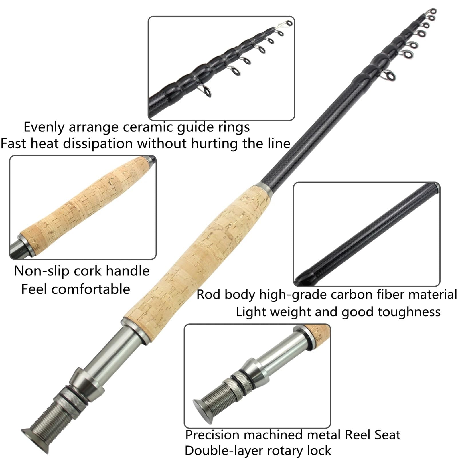 Modello 027 2.1M 2.4M 2.7M 3.0M canna da pesca a mosca telescopica portatile in carbonio ultraleggero canna da pesca a mosca ad azione rapida manico in sughero attrezzatura da pesca(2,7 milioni)